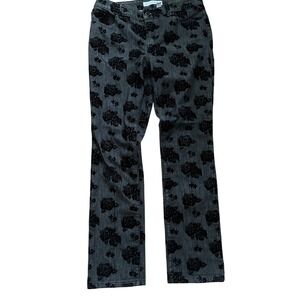 Chico’s Platinum Flocked Velvet Floral Jeans Black Grey Straight Sz‎ 1